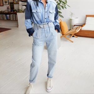 Free People Sadie Belt Paperbag High Rise Mom Jean